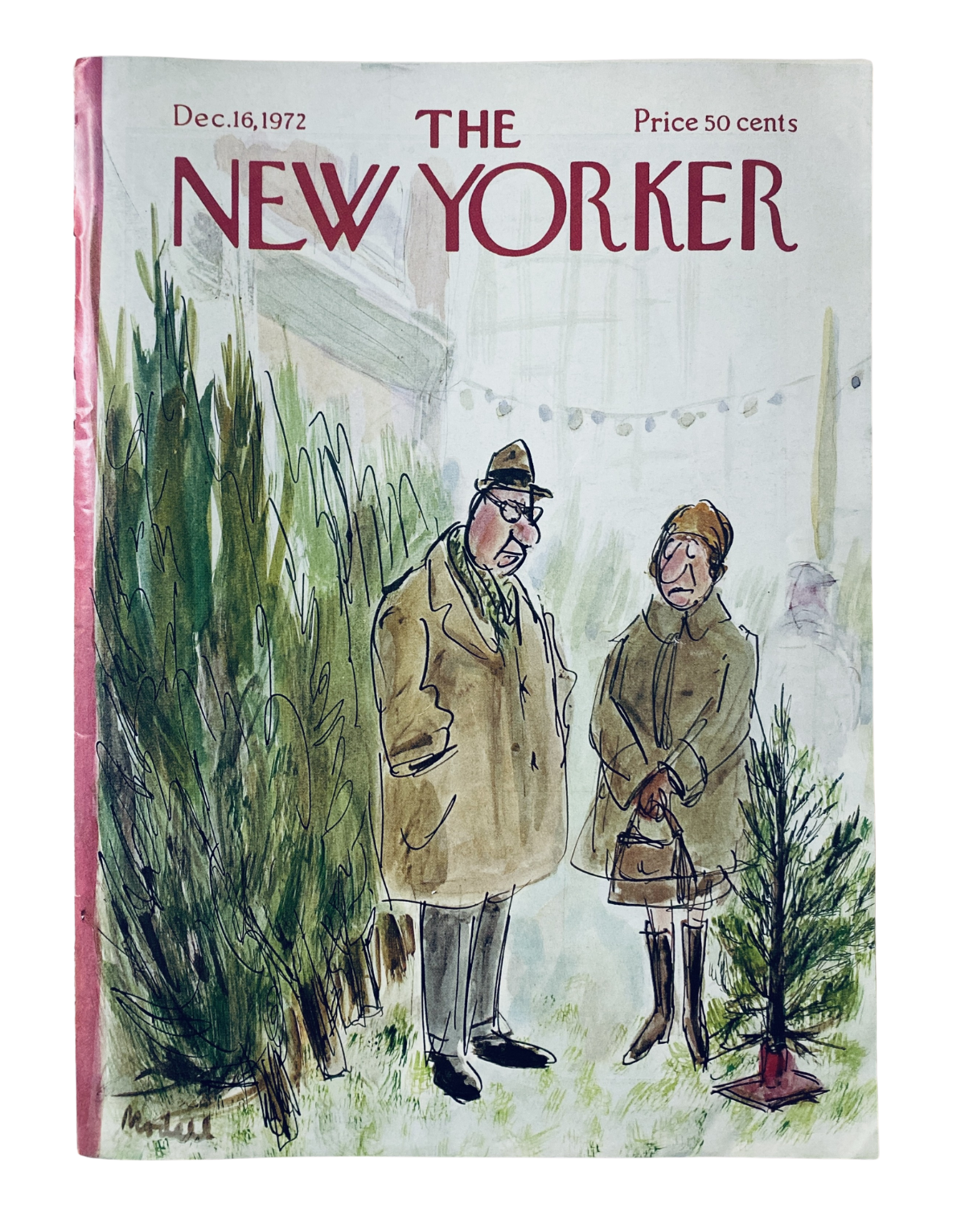 Cover of The New Yorker Magazine December 16, 1972 featuring a couple at a tree lot, illustrated by Frank Modell.