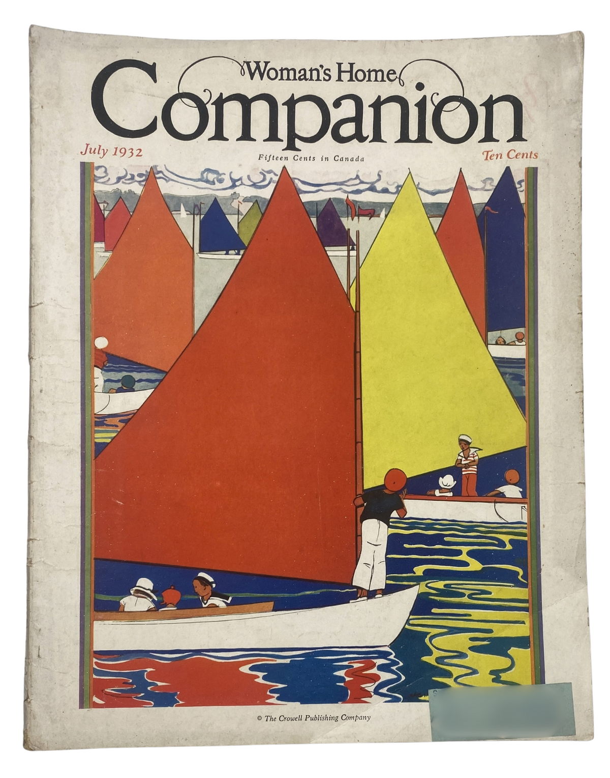 Cover of Woman’s Home Companion Magazine July 1932 featuring a vibrant illustration of sailboats with colorful sails.