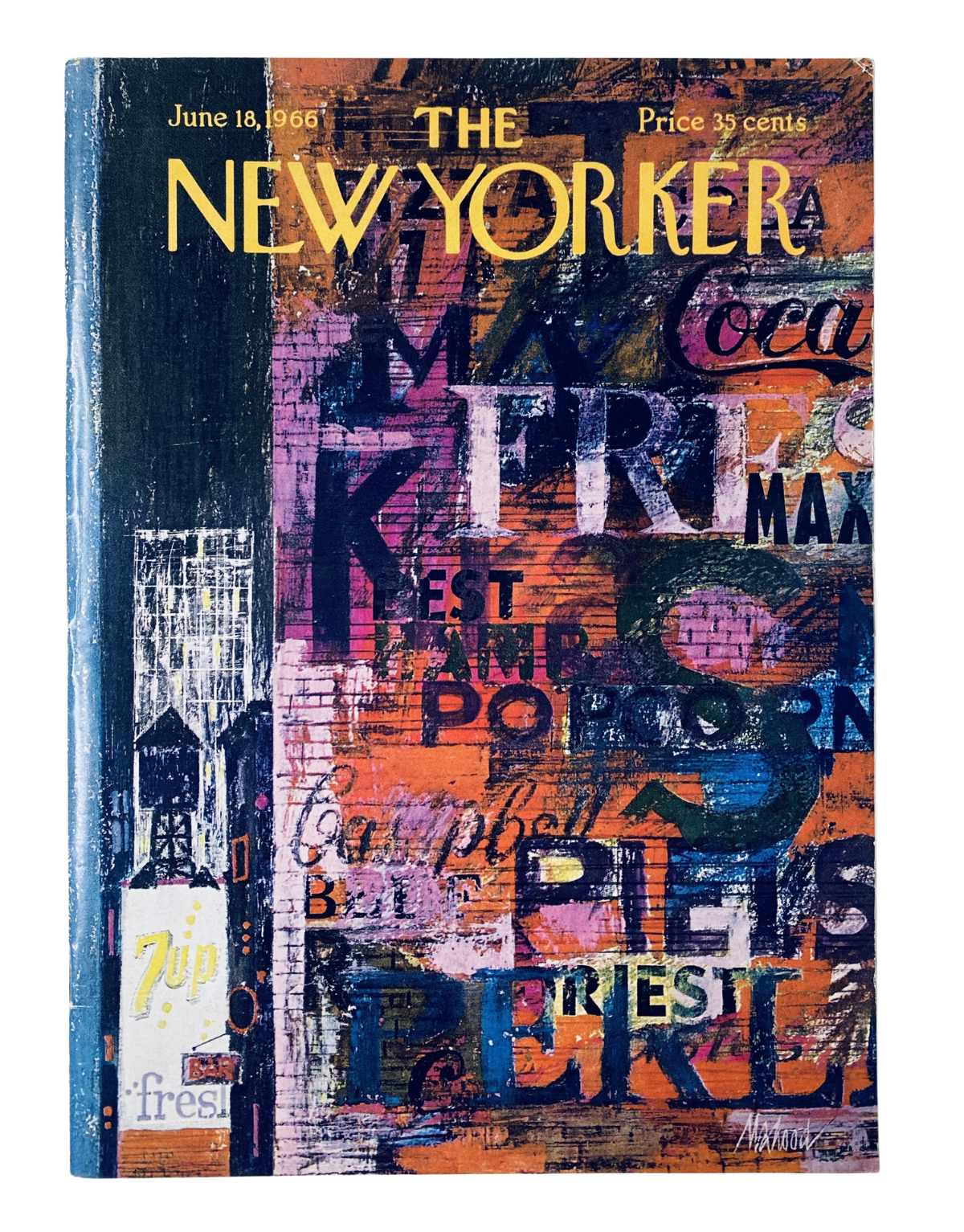 The New Yorker Magazine June 18, 1966 cover featuring abstract typography by Kenneth Mahood, showcasing a colorful and artistic design.