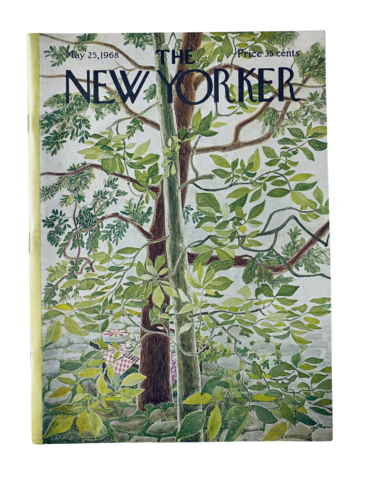 Cover of The New Yorker Magazine May 25, 1968 featuring a tree illustration by Ilonka Karasz, depicting lush green foliage and serene outdoor scenery.