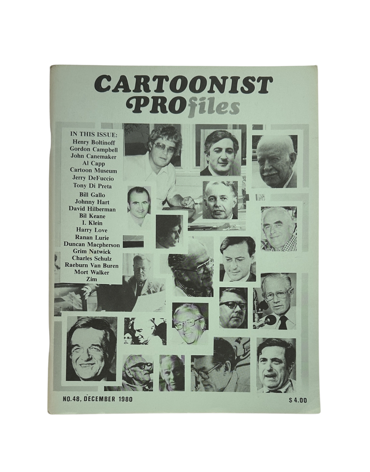 Cover of Cartoonist Profiles Magazine December 1980 featuring notable cartoonists including Henry Boltinoff, Gordon Campbell, Al Capp, and more. The magazine showcases interviews and profiles of influential cartoonists.