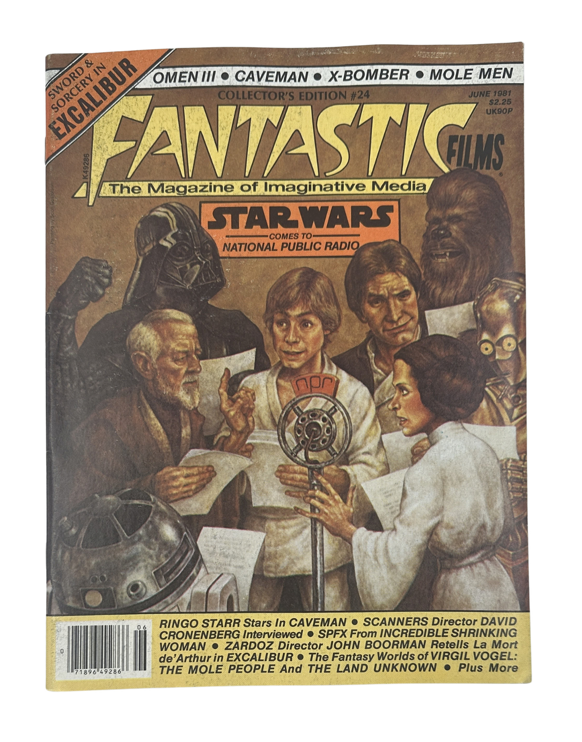 Cover of Fantastic Films Magazine June 1981 featuring Star Wars and film highlights such as Omen III, Caveman, and X-Bomber. The magazine showcases iconic sci-fi imagery and notable articles.