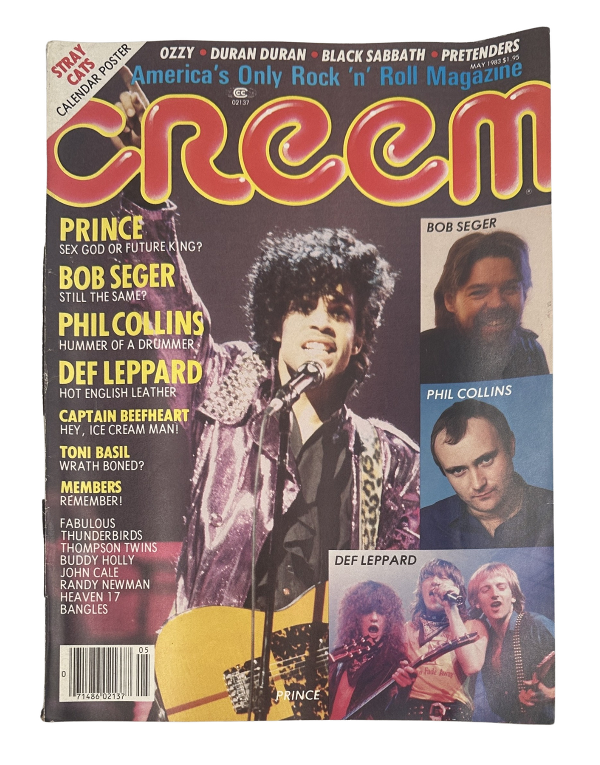 Cover of Creem Magazine May 1983 featuring Prince, Phil Collins, Bob Seger, and Def Leppard. Colorful design highlighting the magazine's focus on rock and roll culture.