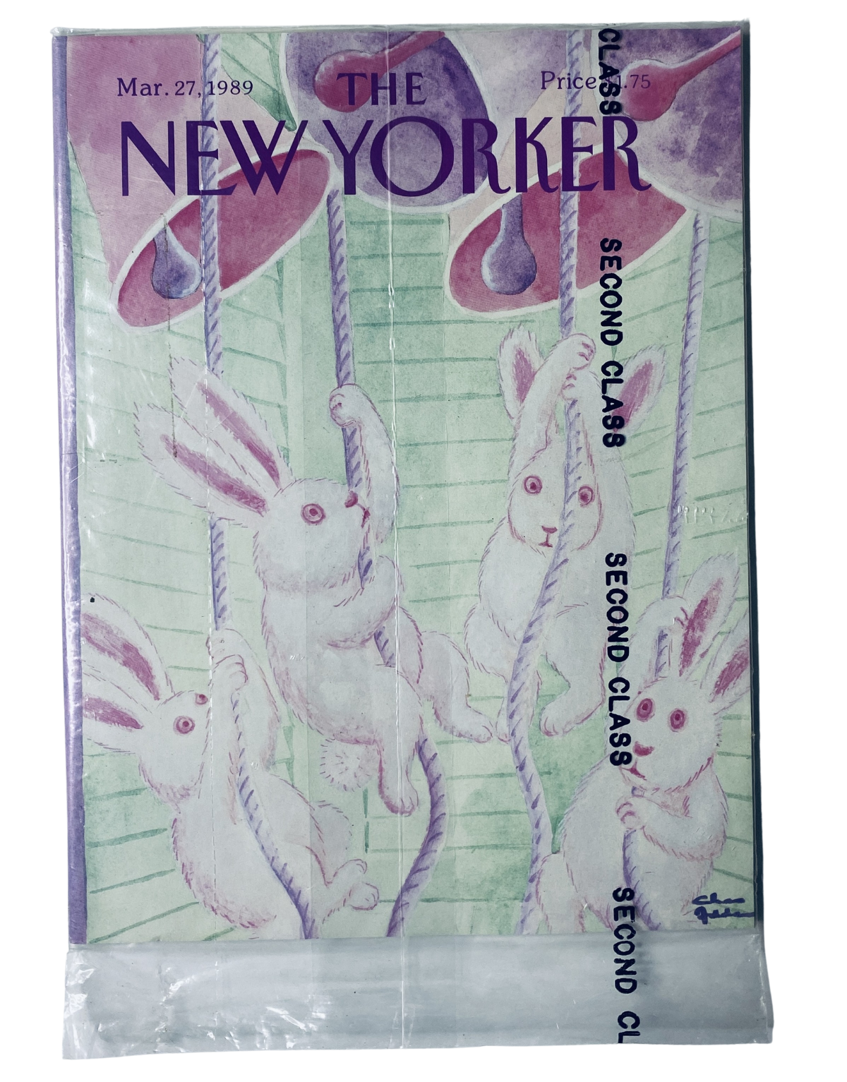 SEALED The New Yorker Magazine March 27, 1989 featuring a whimsical cover illustration of rabbits on a carousel, depicting vintage charm and artistic design.
