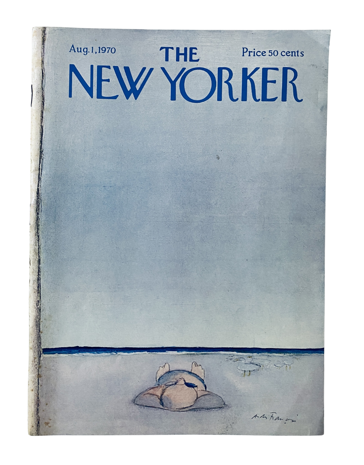 Cover of The New Yorker Magazine August 1, 1970 featuring André François Beach Figure, showcasing a serene beach scene with a figure lying on the sand.