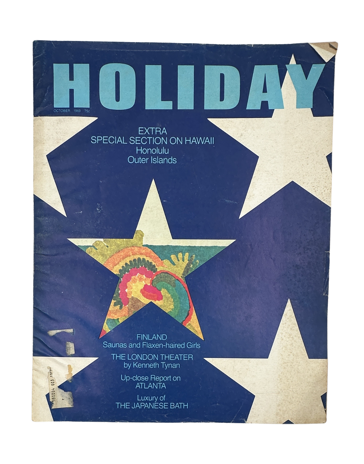Holiday Magazine October 1969 cover featuring a colorful star design with a special section on Hawaii Honolulu and the Outer Islands.