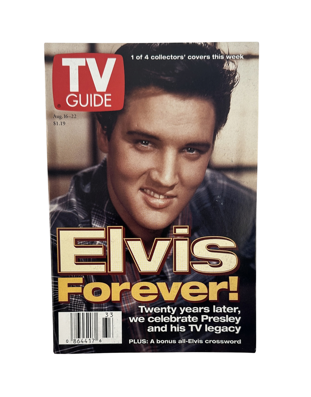 TV Guide magazine cover from August 16, 1997 featuring Elvis Presley with the title 'Elvis Forever!' celebrating the King of Rock and Roll's legacy in television.