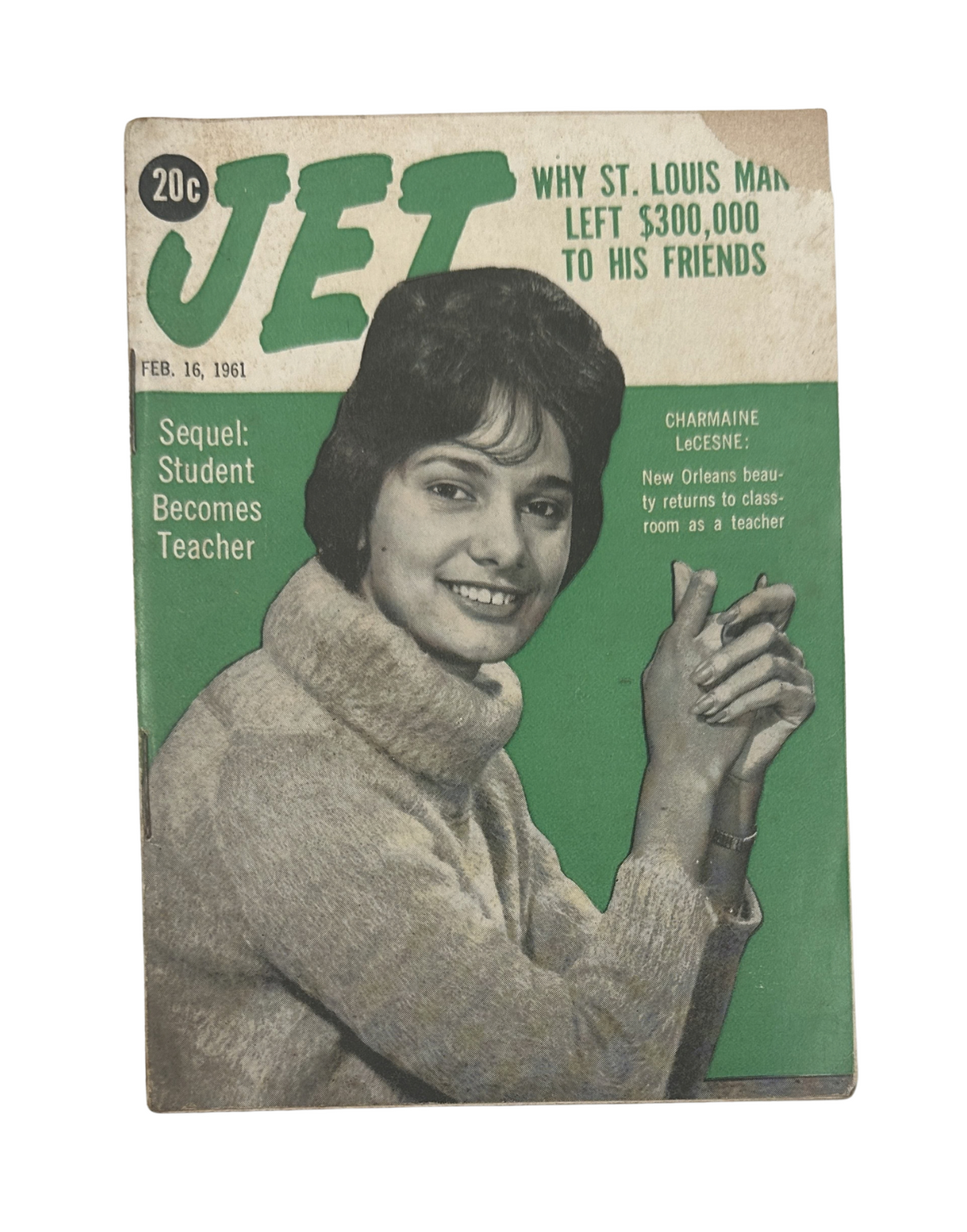 Jet Magazine cover from February 16, 1961 featuring Charmaine LeCesne from St. Louis, highlighting the story of a man who left $300,000 to his friends.