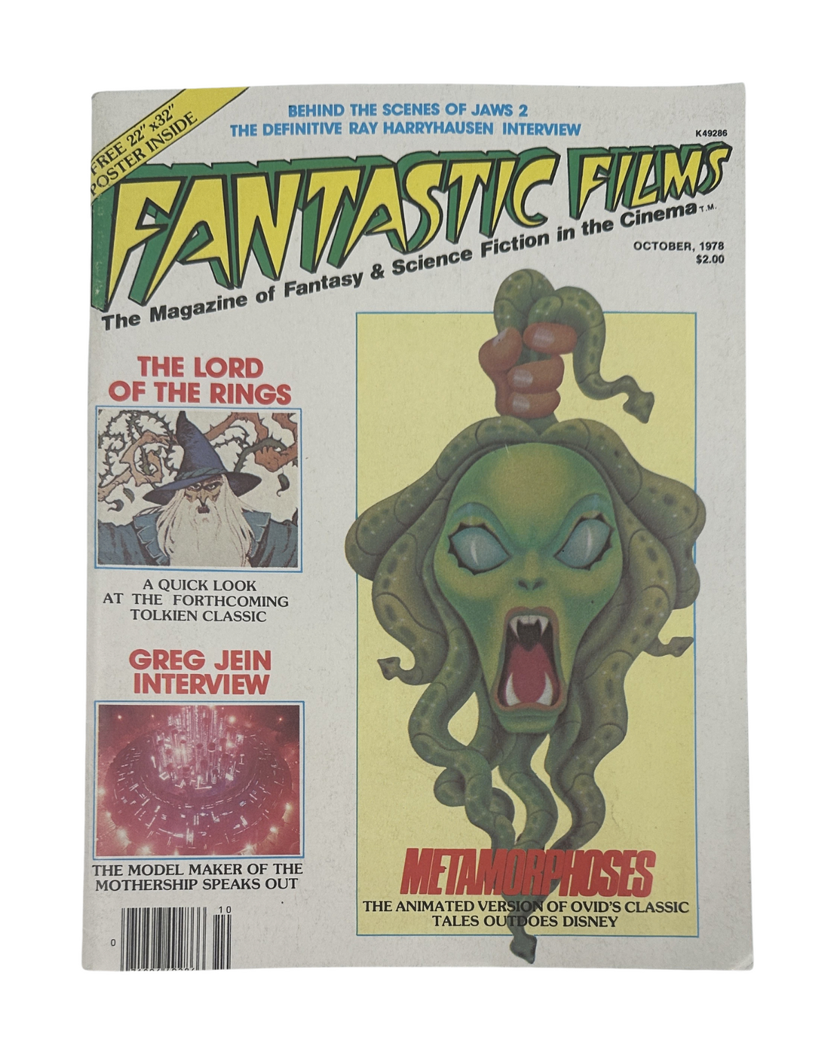 Cover of Fantastic Films Magazine, October 1978, featuring illustrations related to The Lord of the Rings, Jaws 2, and a Ray Harryhausen interview.