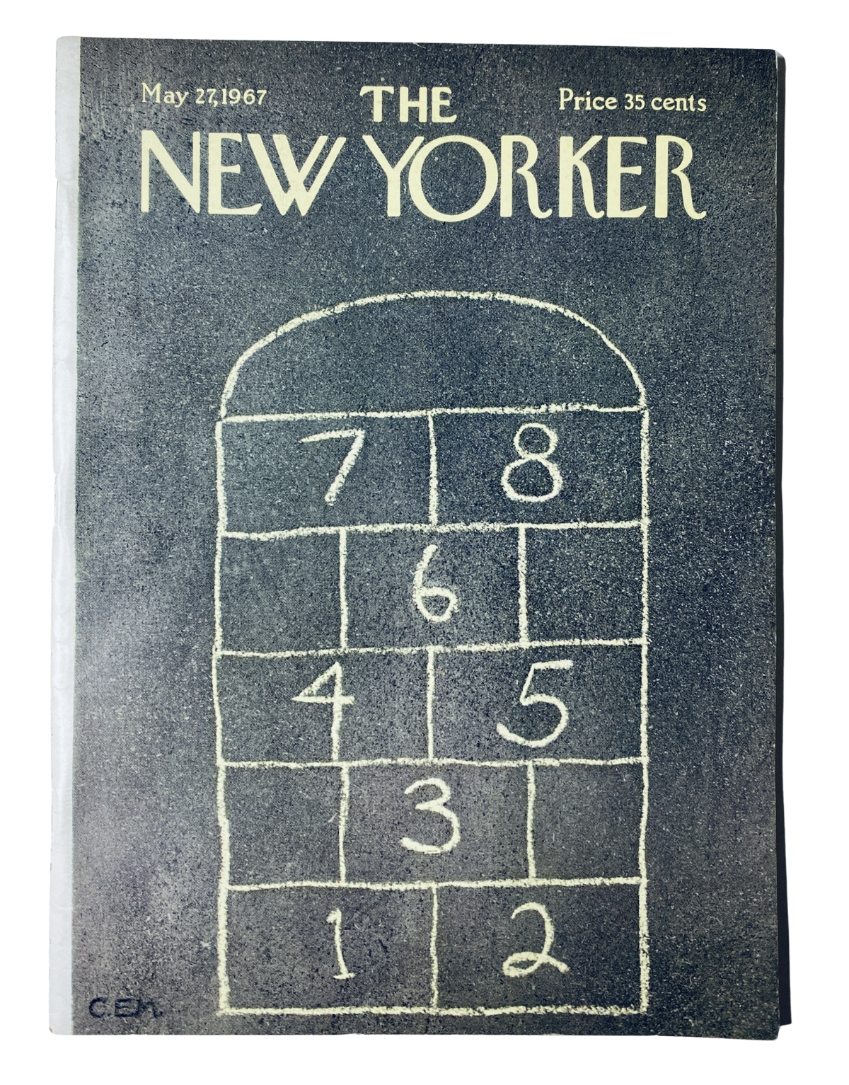 The New Yorker Magazine May 27, 1967 cover featuring a chalk drawing of hopscotch numbers, showcasing the artistic cover design by Charles Martin. The magazine is priced at 35 cents.