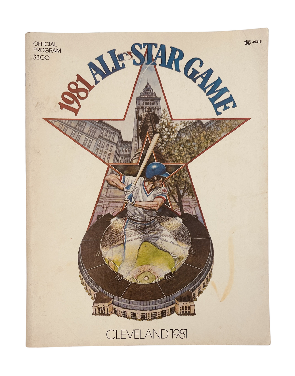 Cover of the All-Star Game Magazine 1981 Cleveland Official Program Baseball featuring artwork of a baseball player and a star design.