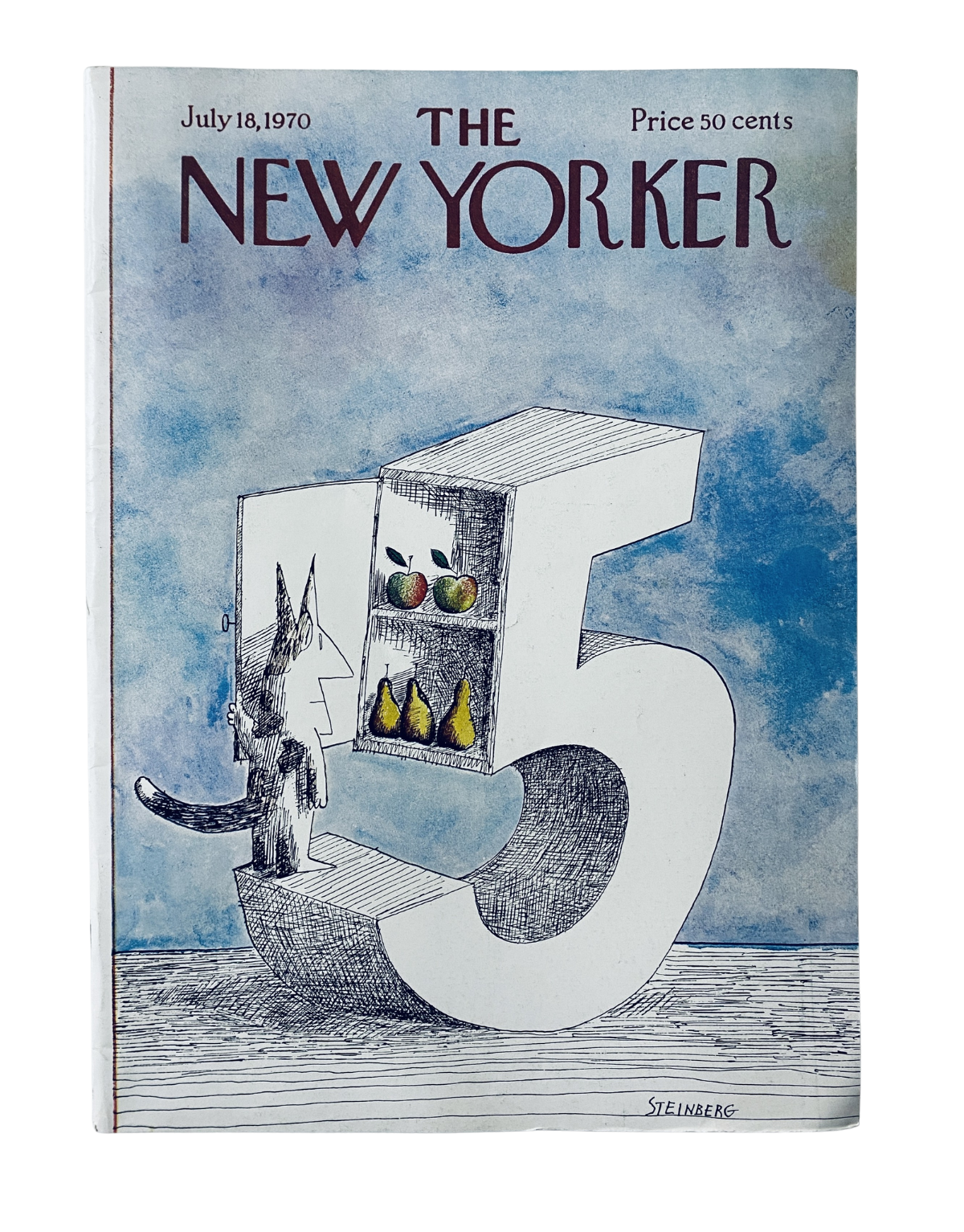 The New Yorker Magazine cover from July 18, 1970 featuring an illustration by Saul Steinberg depicting the number 5 in a creative design with a stylized wolf figure. The magazine is priced at 50 cents.