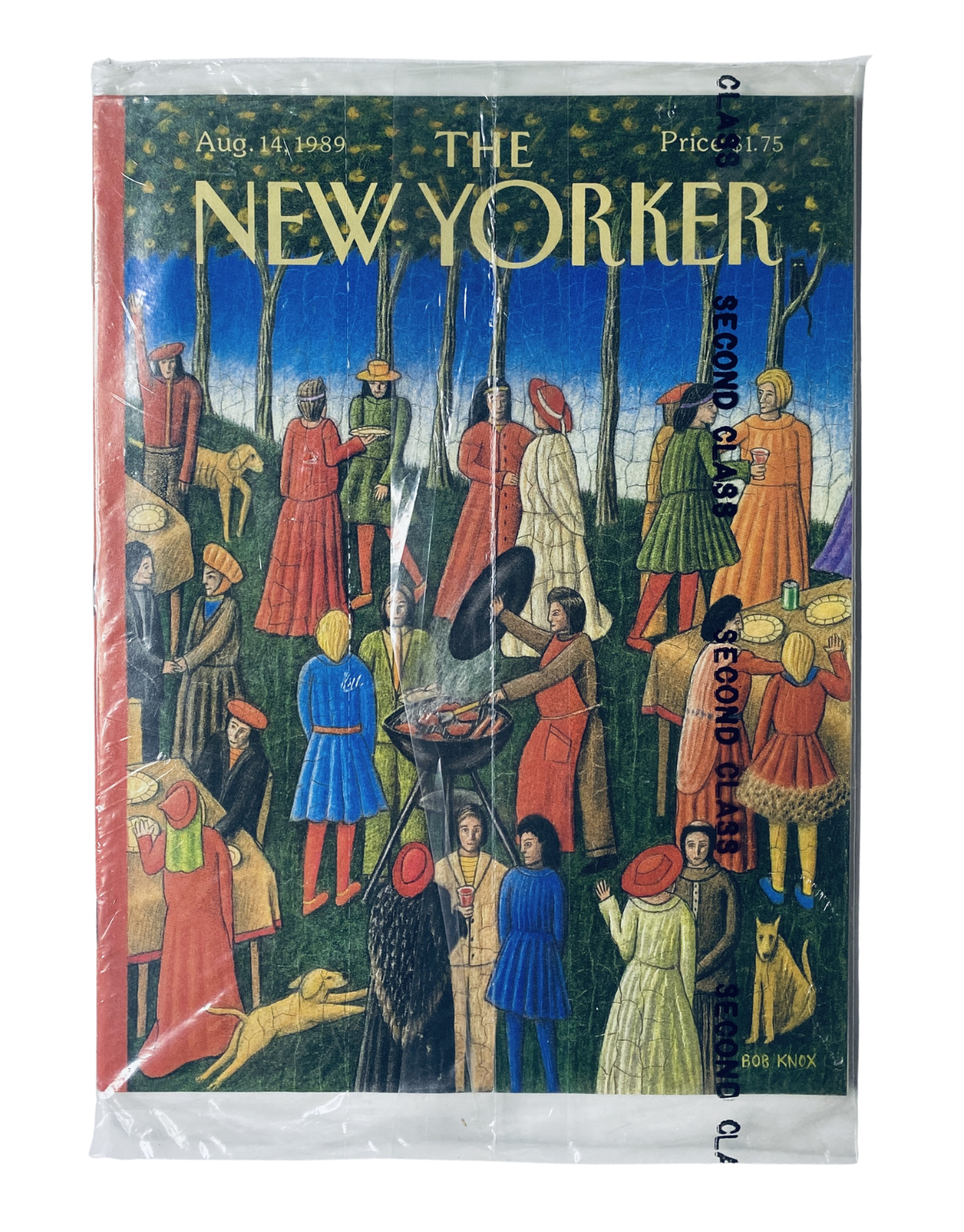 SEALED The New Yorker Magazine August 14, 1989 featuring a vibrant Garden Party cover illustration by Bob Knox, showcasing people in colorful attire in a scenic setting, perfect for vintage magazine collectors.