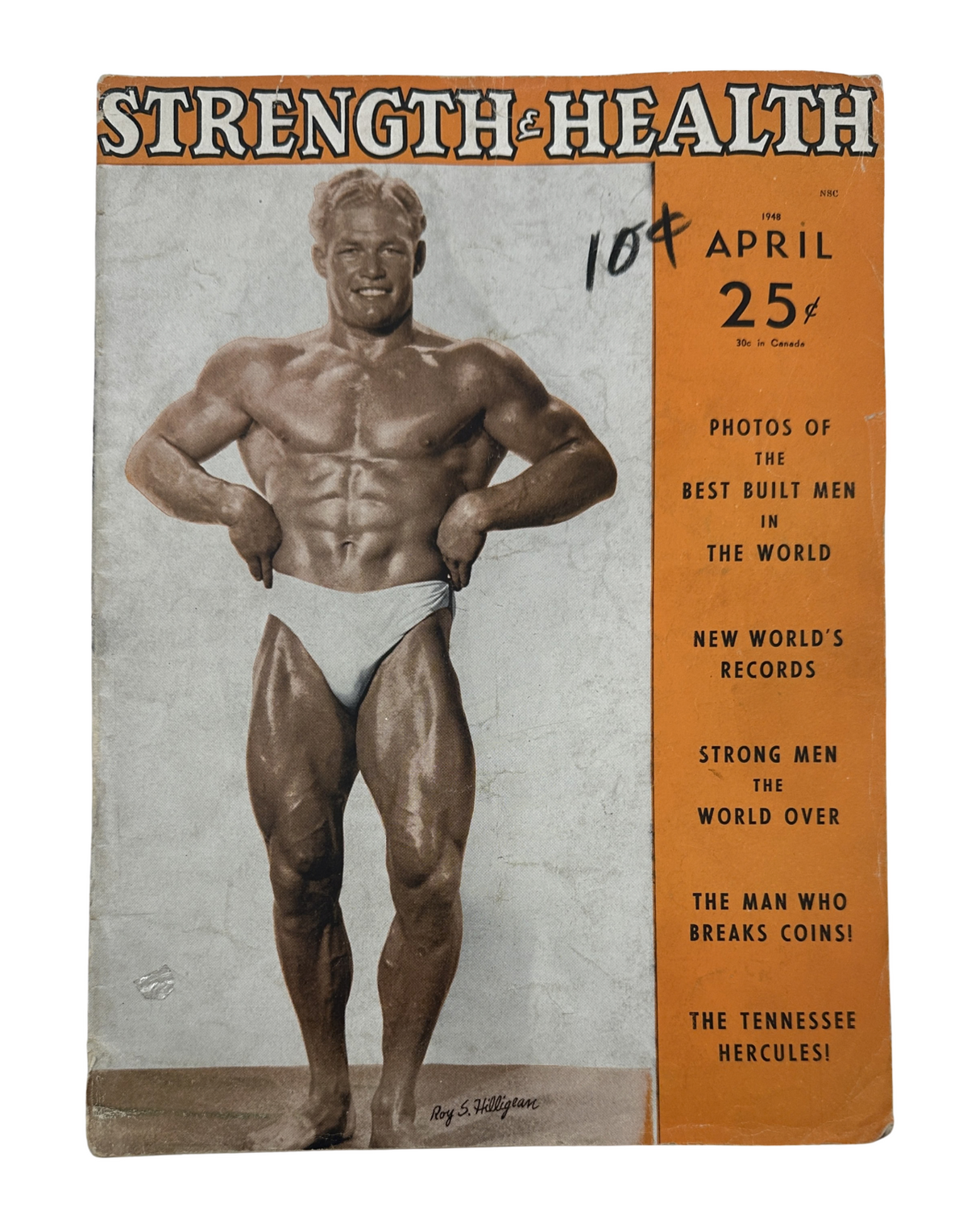 Strength and Health Magazine April 1948 featuring a muscular man in a posing stance on the cover.