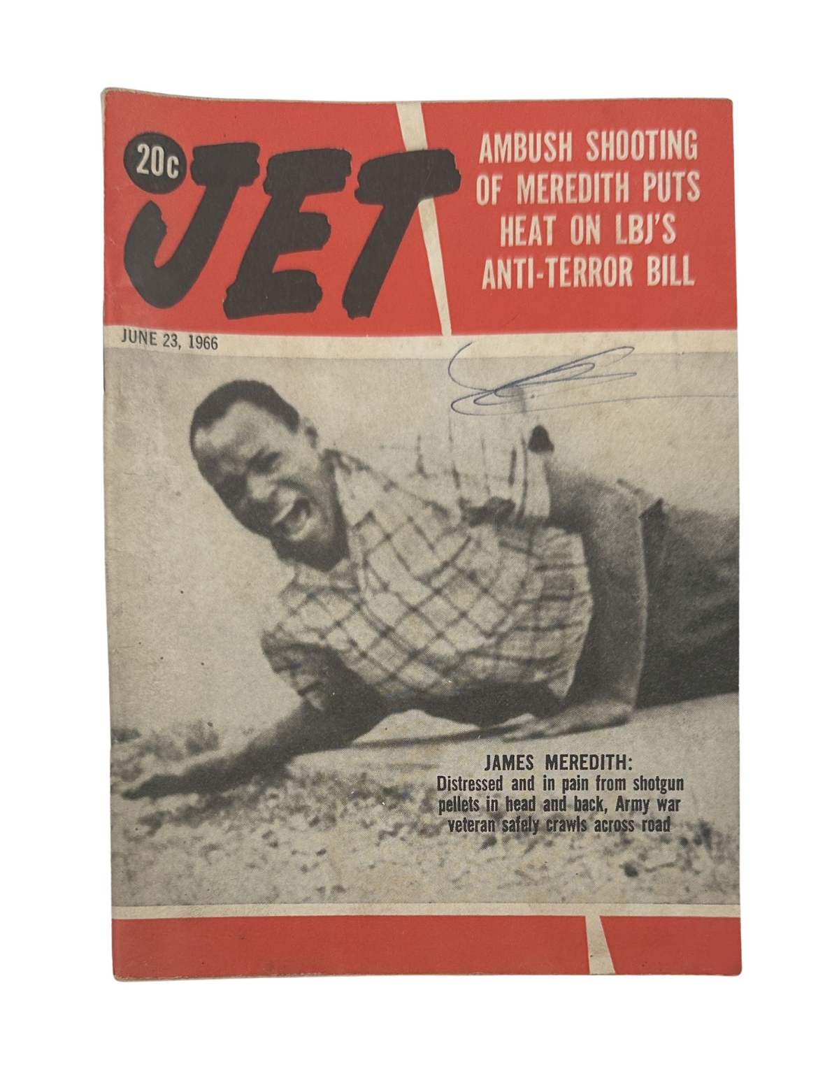 Jet Magazine cover from June 23, 1966, featuring James Meredith and discussing LBJ's Anti-Terror Bill, highlighting the ambush shooting incident.