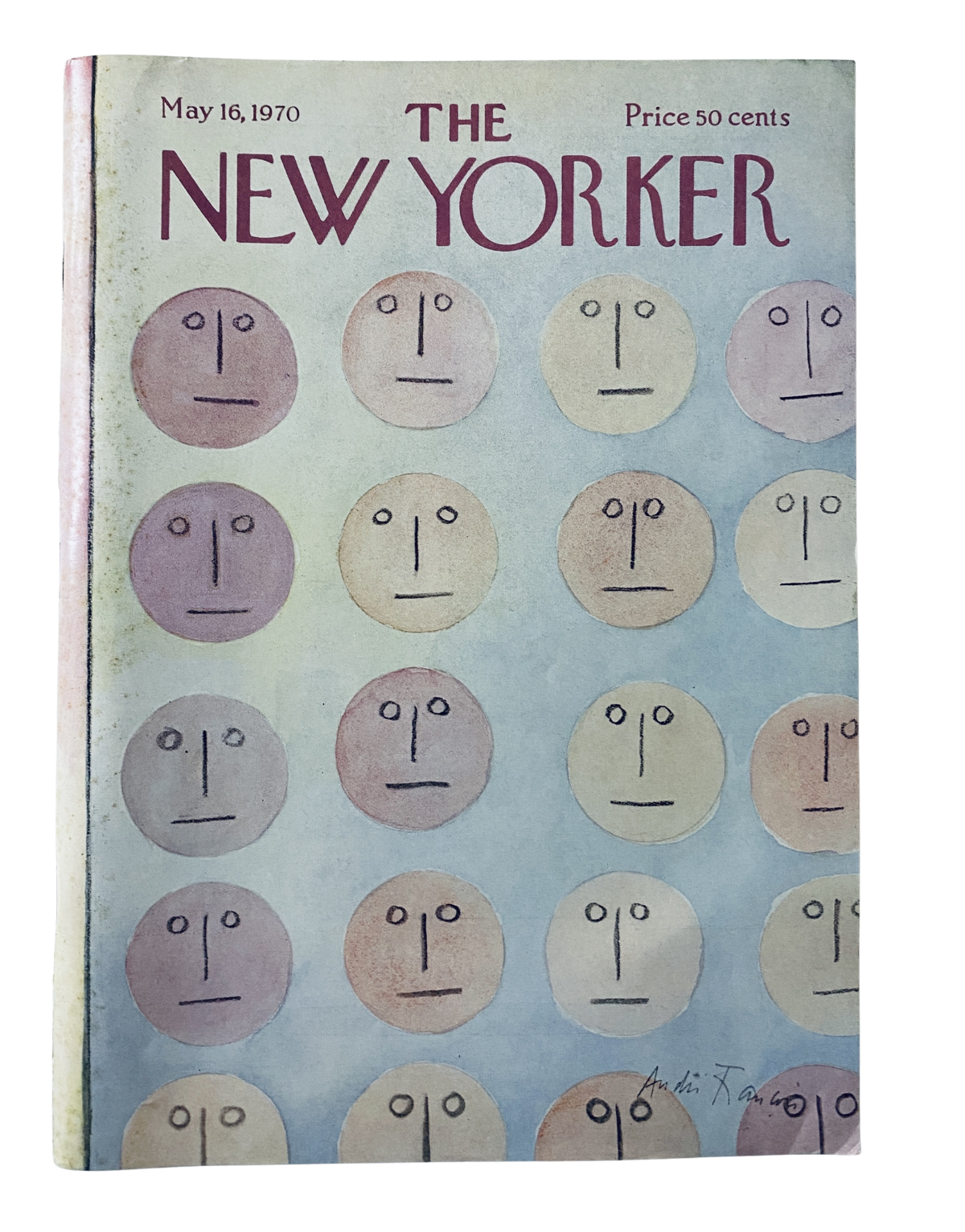 Cover of The New Yorker Magazine, May 16, 1970, featuring a unique pattern design by André François with abstract face illustrations.