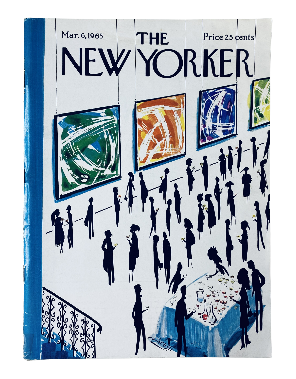 The New Yorker Magazine March 6, 1965 cover featuring an art gallery cocktail party scene with abstract paintings and elegantly dressed attendees.