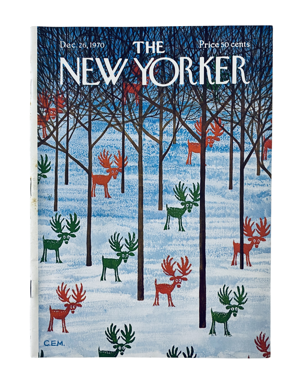 Cover of The New Yorker Magazine December 26, 1970 featuring winter reindeer in a forest landscape, illustrated by C. Martin.