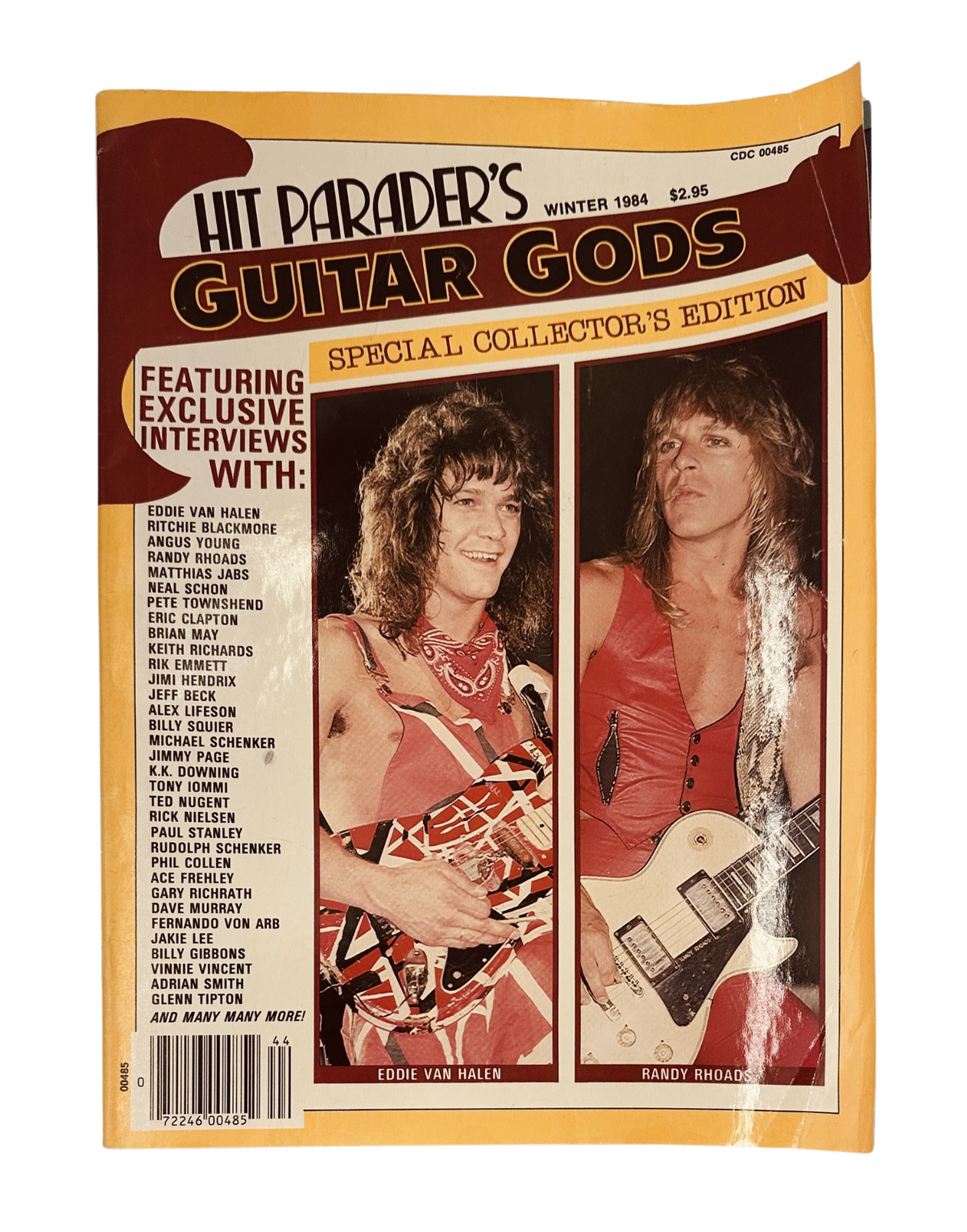 Hit Parader Magazine Winter 1984 cover featuring Eddie Van Halen and Randy Rhoads. Special Collector's Edition highlighting exclusive interviews with iconic guitarists.