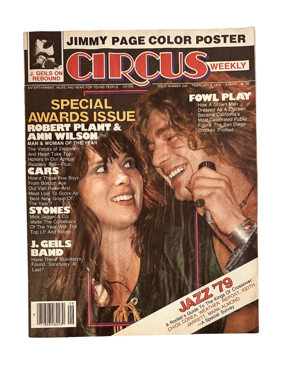 Circus Weekly Magazine cover from February 6, 1979 featuring Robert Plant and Ann Wilson, with a Jimmy Page color poster included.