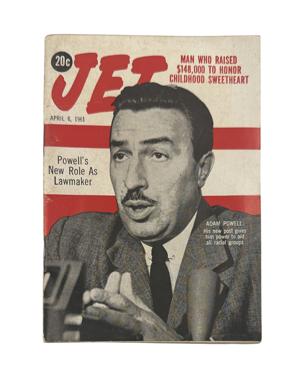 Cover of Jet Magazine dated April 6, 1961, featuring Adam Clayton Powell Jr. and the headline 'Powell's New Role As Lawmaker.' The image depicts Powell speaking, reflecting his significant influence in politics.