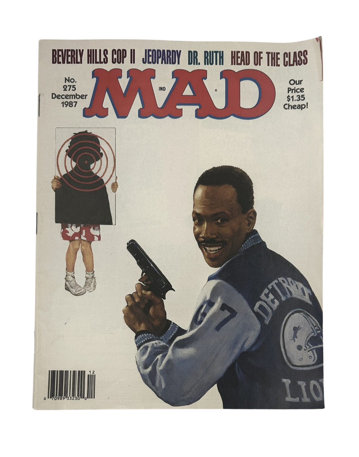 Cover of MAD Magazine No. 275 from December 1987, featuring a satirical illustration inspired by Beverly Hills Cop II, with the title prominently displayed and images related to Jeopardy and Dr. Ruth. This vintage magazine is noted for its humor and cultural commentary.