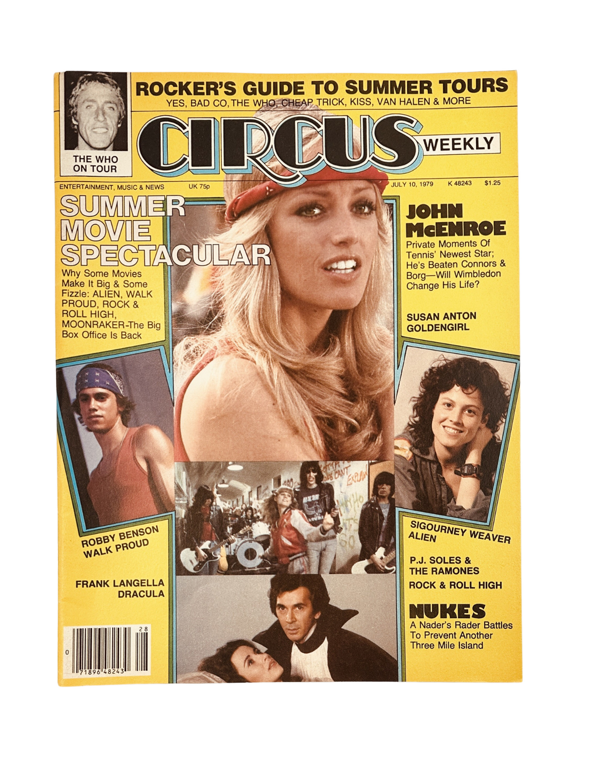 Cover of Circus Weekly Magazine July 10, 1979 featuring John McEnroe, a summer movie spectacular, and stars like Robby Benson and Sigourney Weaver.