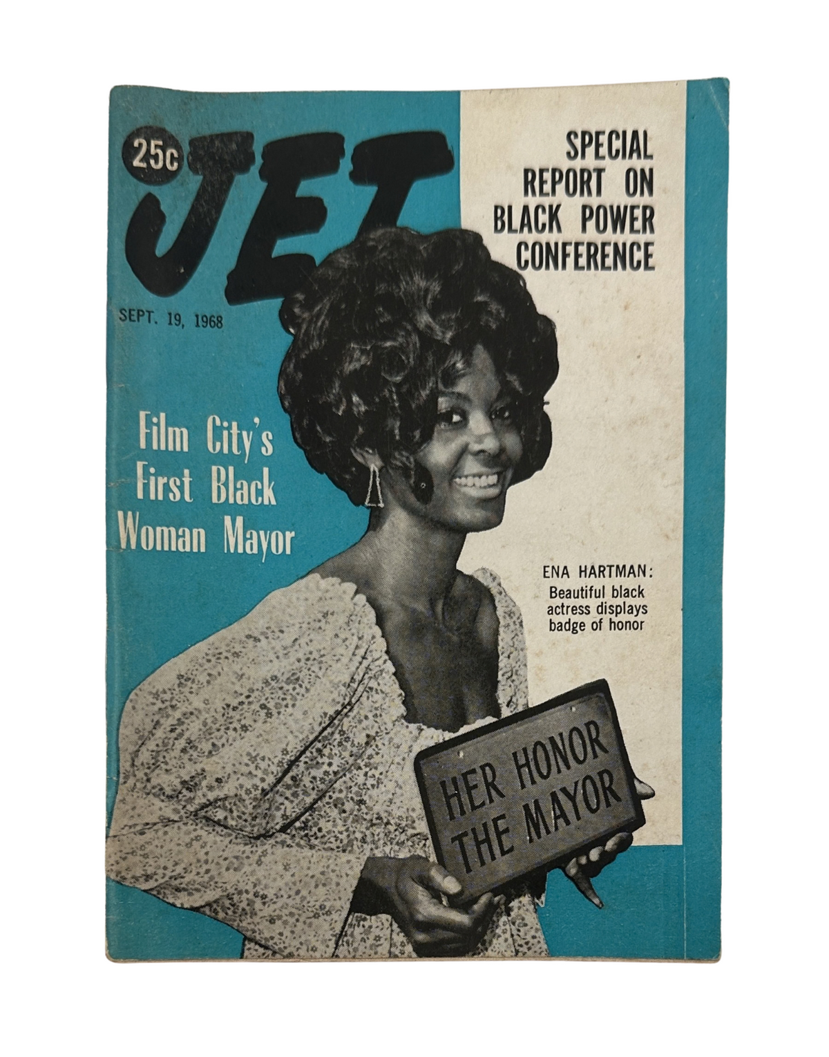 Cover of Jet Magazine, September 19, 1968, featuring Ena Hartman, the first black woman mayor of Film City, highlighted with the title 'Special Report on Black Power Conference.'