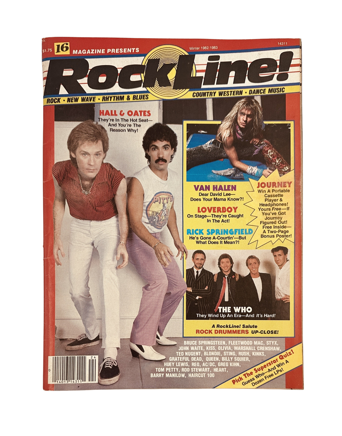 RockLine Magazine Winter 1982-1983 cover featuring Hall & Oates, Van Halen, and Journey. The magazine showcases popular rock artists of the era.
