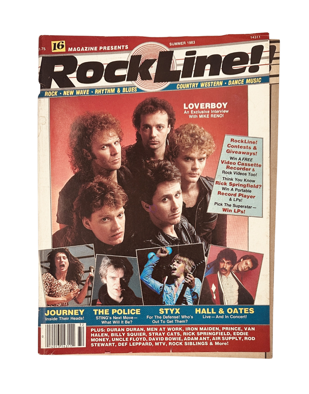 RockLine! Magazine Summer 1983 featuring Loverboy, Journey, The Police, Van Halen, and Duran Duran on the cover, showcasing rock music highlights of the era.