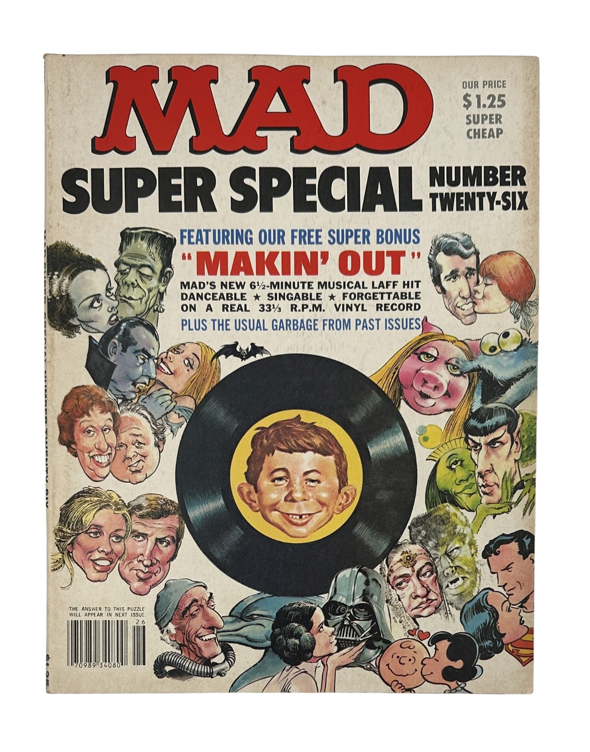 Cover of MAD Magazine Super Special No. 26 featuring the title 'Makin’ Out' with humorous illustrations and caricatures of popular figures from the era. Published in 1978.
