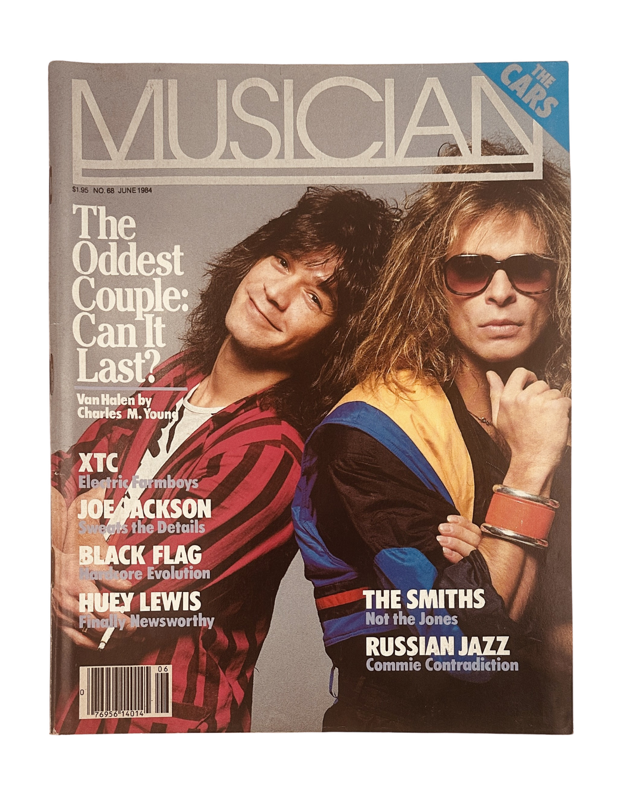 Cover of Musician Magazine June 1984 featuring Van Halen and The Cars, with articles on XTC, Joe Jackson, Black Flag, and The Smiths. The magazine is presented in very good condition with light edge wear, highlighting iconic musicians from the 1980s.