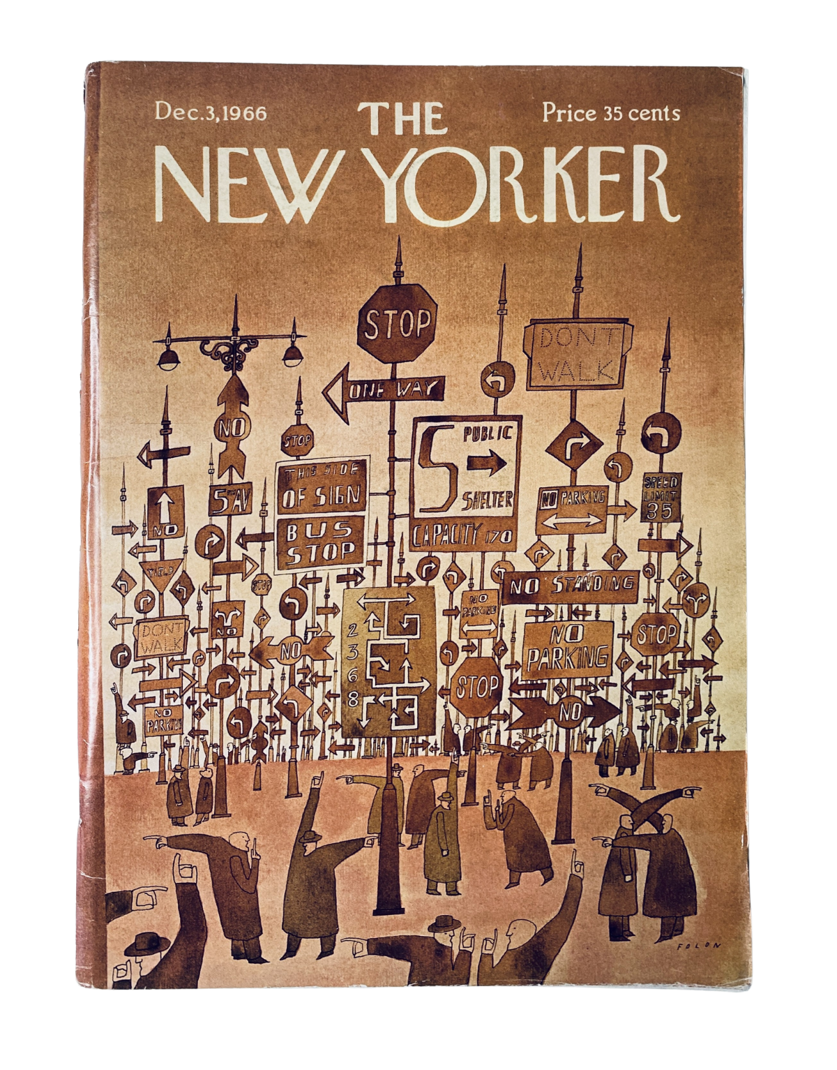 Cover of The New Yorker Magazine December 3, 1966 featuring an illustration by Jean-Michel Folon depicting various traffic signs.