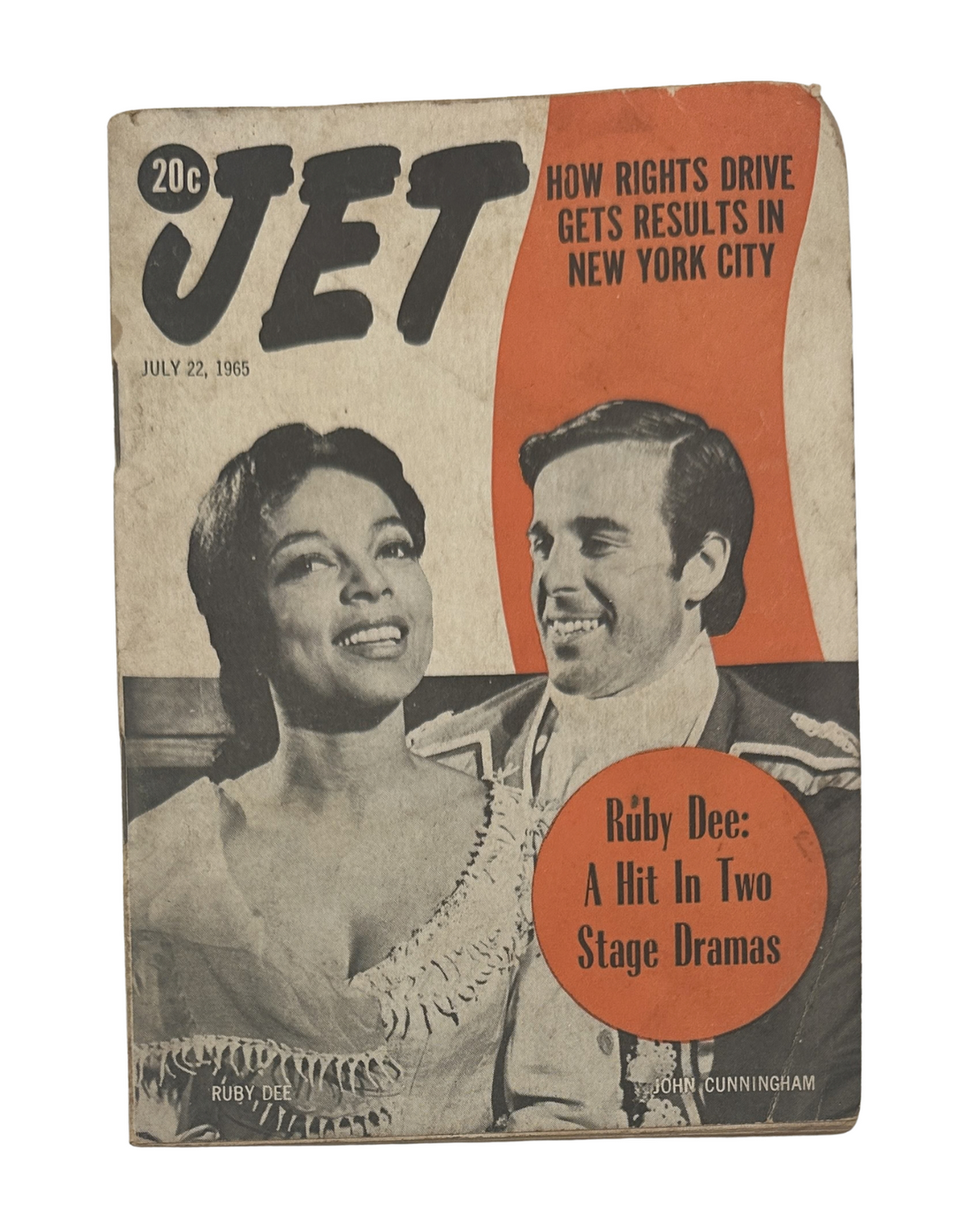Jet Magazine July 22, 1965 cover featuring Ruby Dee and John Cunningham, highlighting the Rights Drive in New York City.