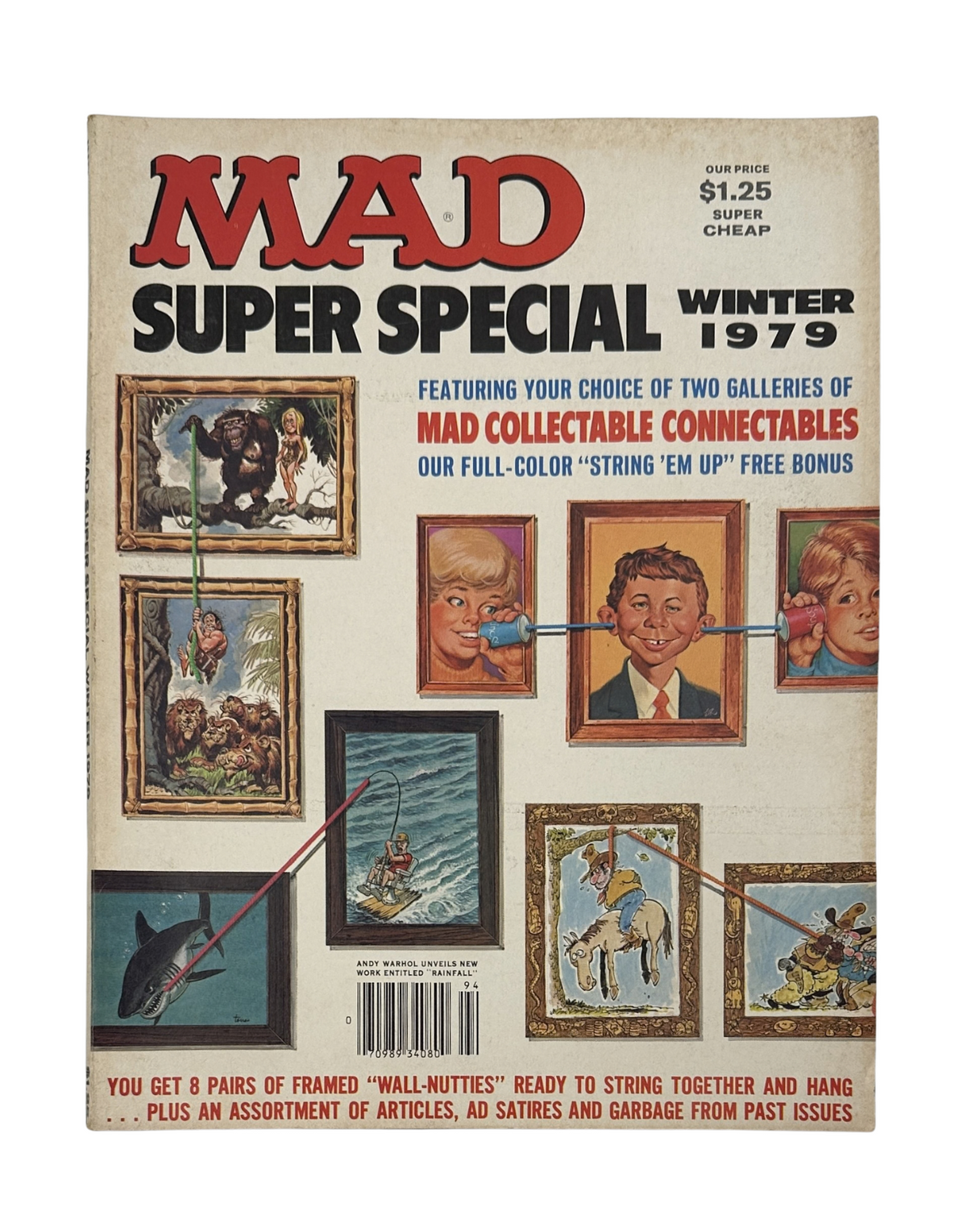 Cover of MAD Magazine Super Special No. 29 Winter 1979 featuring illustrations of framed Wall-Nutties Connectables. Highlights the magazine's offer of a free bonus for connecting and hanging collectibles.