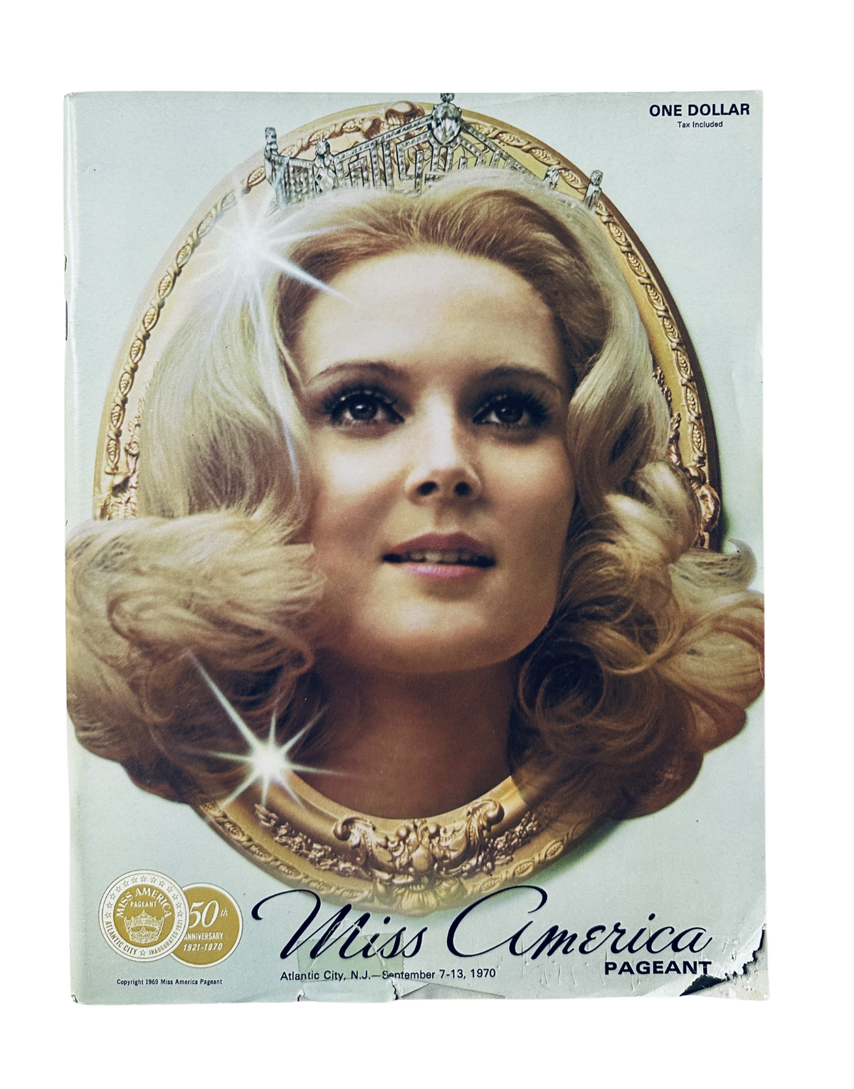 Cover of the Miss America Pageant Magazine from September 7–13, 1970 featuring a smiling blonde woman with a crown, showcasing the event's iconic theme and nostalgic charm.