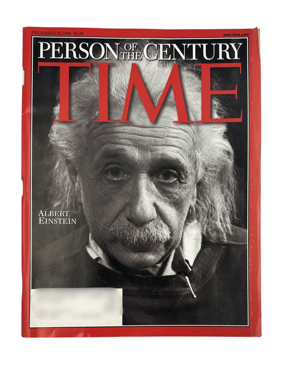 Cover of Time Magazine December 31, 1999 featuring Albert Einstein as Person of the Century, showcasing a close-up photograph highlighting Einstein's iconic appearance.