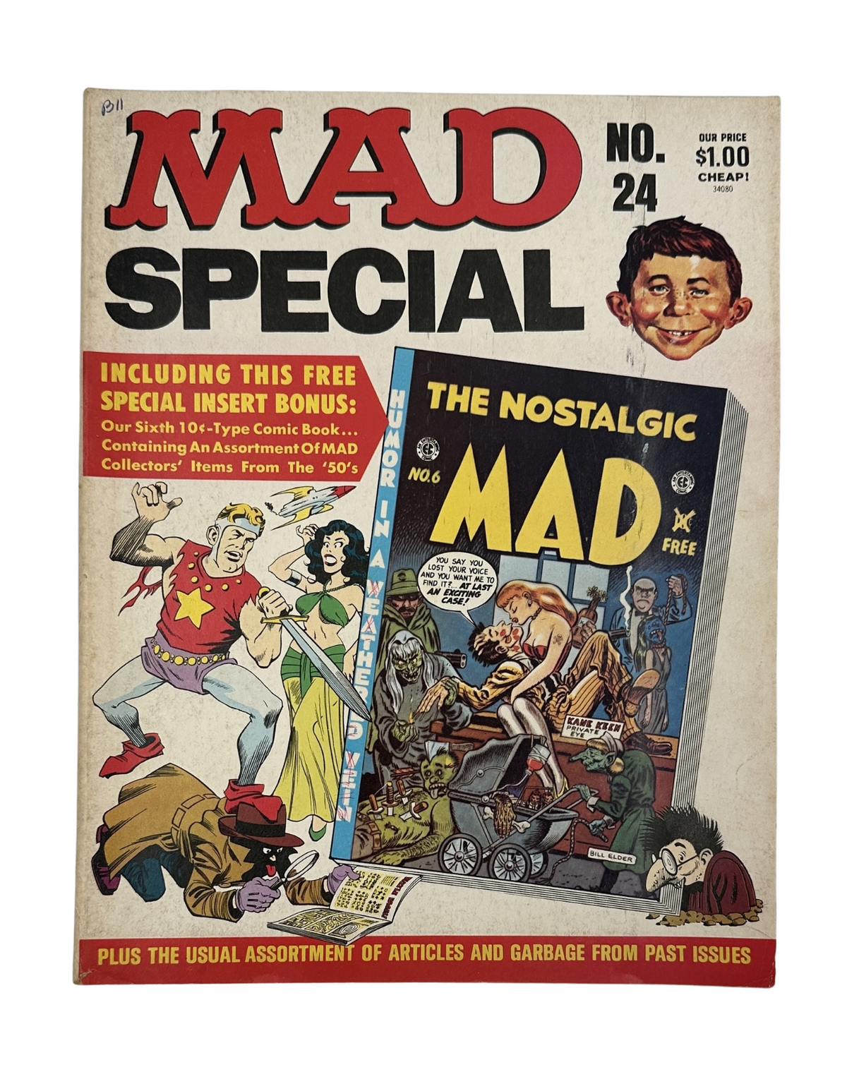 Cover of MAD Magazine Super Special No. 24 from 1977 featuring characters and comic elements, emphasizing nostalgia with a free insert bonus comic.