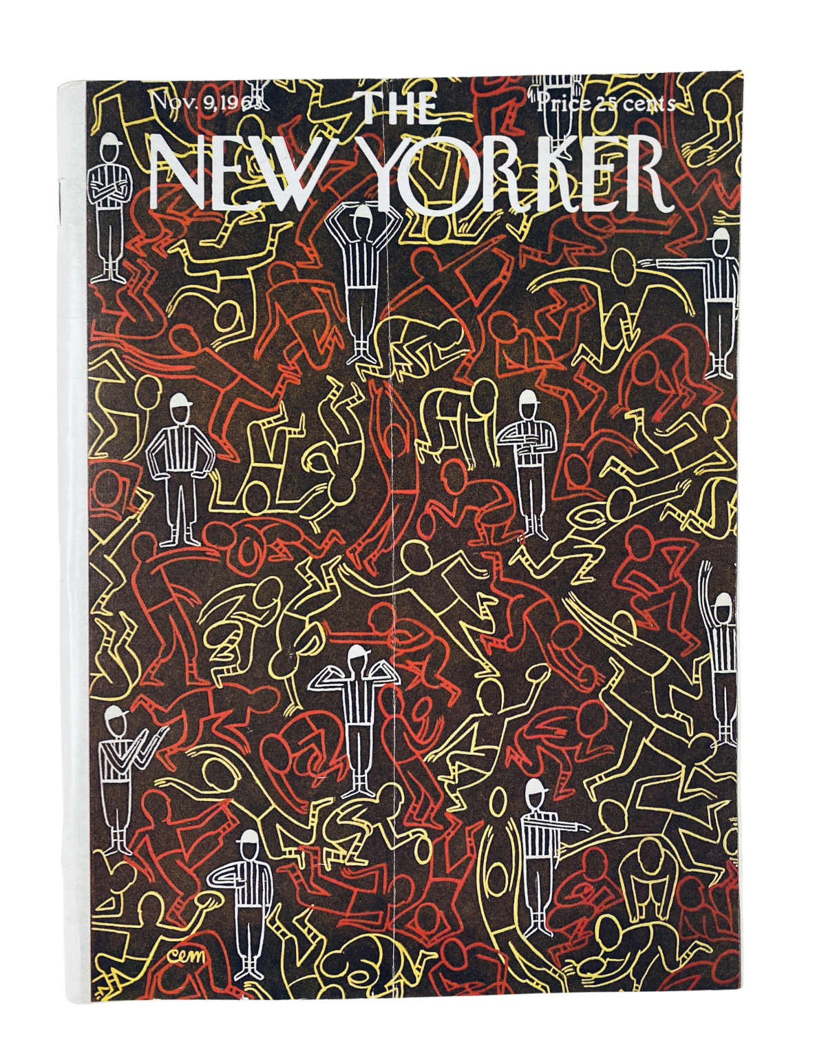 The New Yorker Magazine November 9, 1963 Football Cover Art Design showcasing abstract figures in vibrant colors against a dark background.