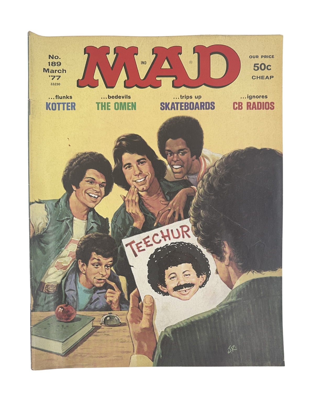 Cover of MAD Magazine No. 189 from March 1977, featuring the title 'Welcome Back Klodder Omen Skateboards,' highlighting cartoon characters engaged in humorous activities with vibrant colors and playful expression, priced at 50 cents.