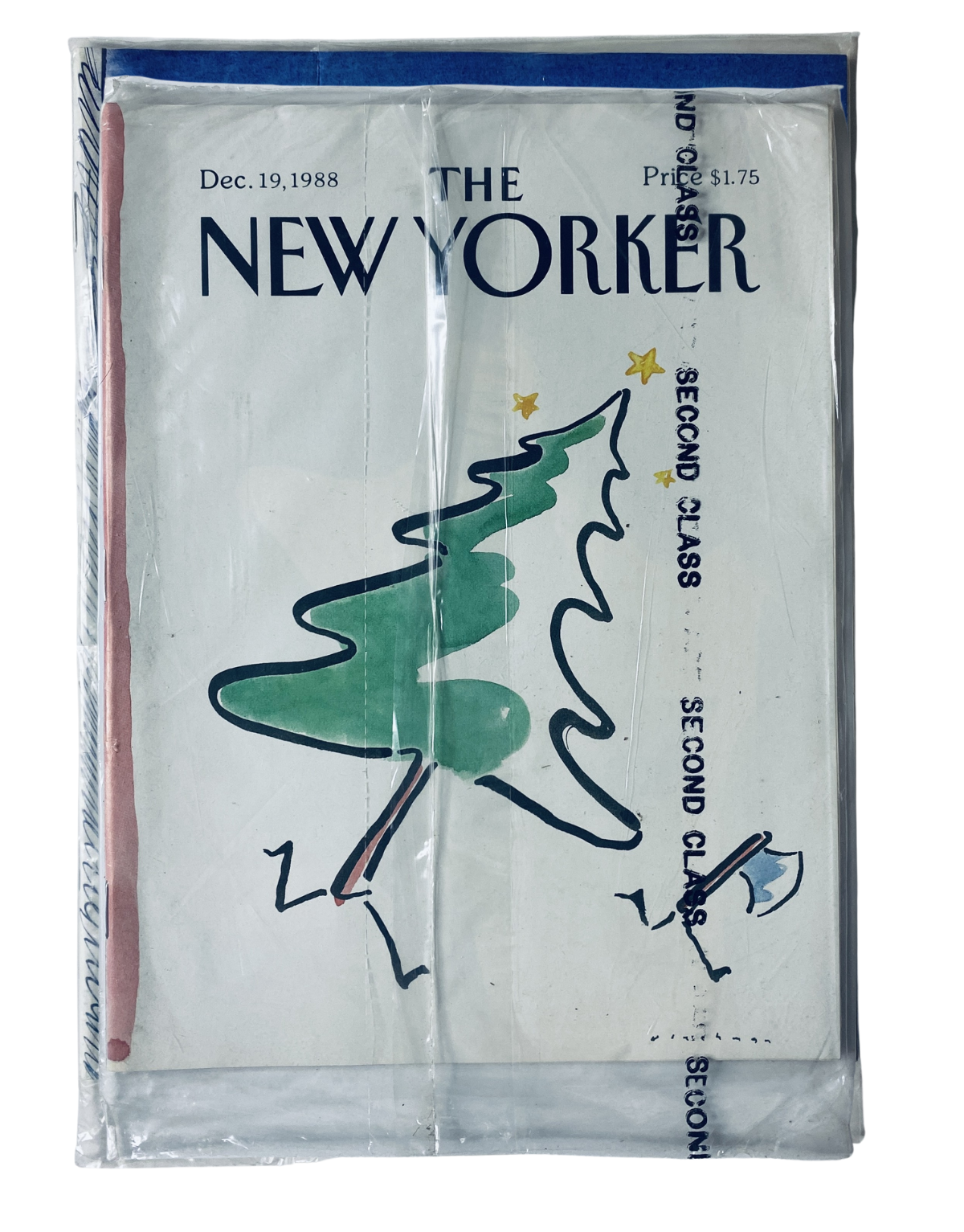 SEALED The New Yorker Magazine December 19, 1988 Christmas Tree Stars Cover, featuring a whimsical Christmas tree illustration, preserved in original packaging, perfect for collectors.