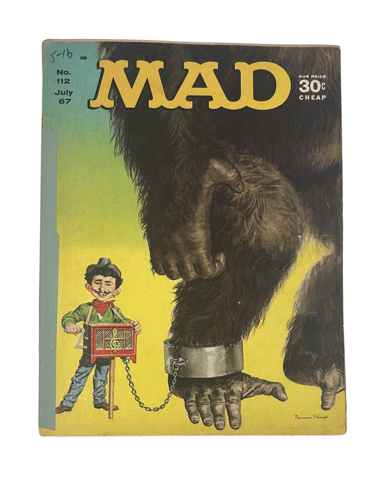 Cover of MAD Magazine No. 112 from July 1967 featuring a cartoon character and a giant gorilla hand, titled 'MAD' with the tagline 'Our Price 30c Cheap'.