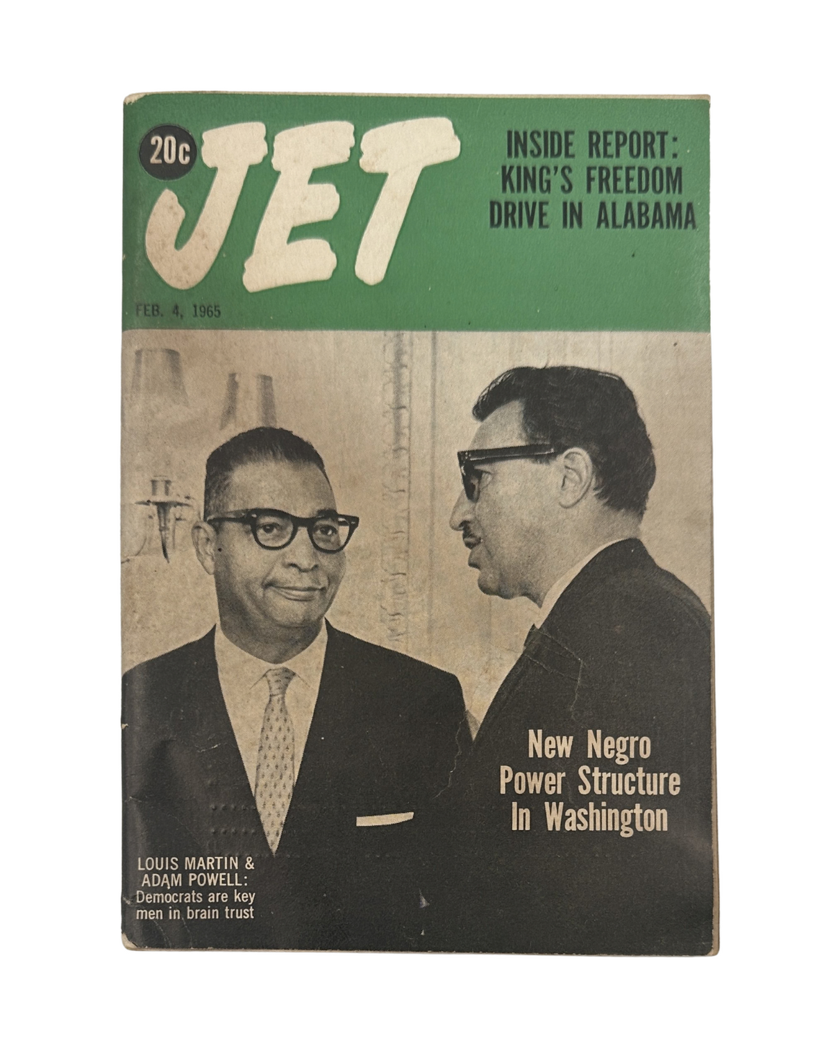Jet Magazine February 4, 1965 featuring Louis Martin and Adam Powell on the cover, highlighting the New Negro Power Structure in Washington and discussing King's Freedom Drive in Alabama.
