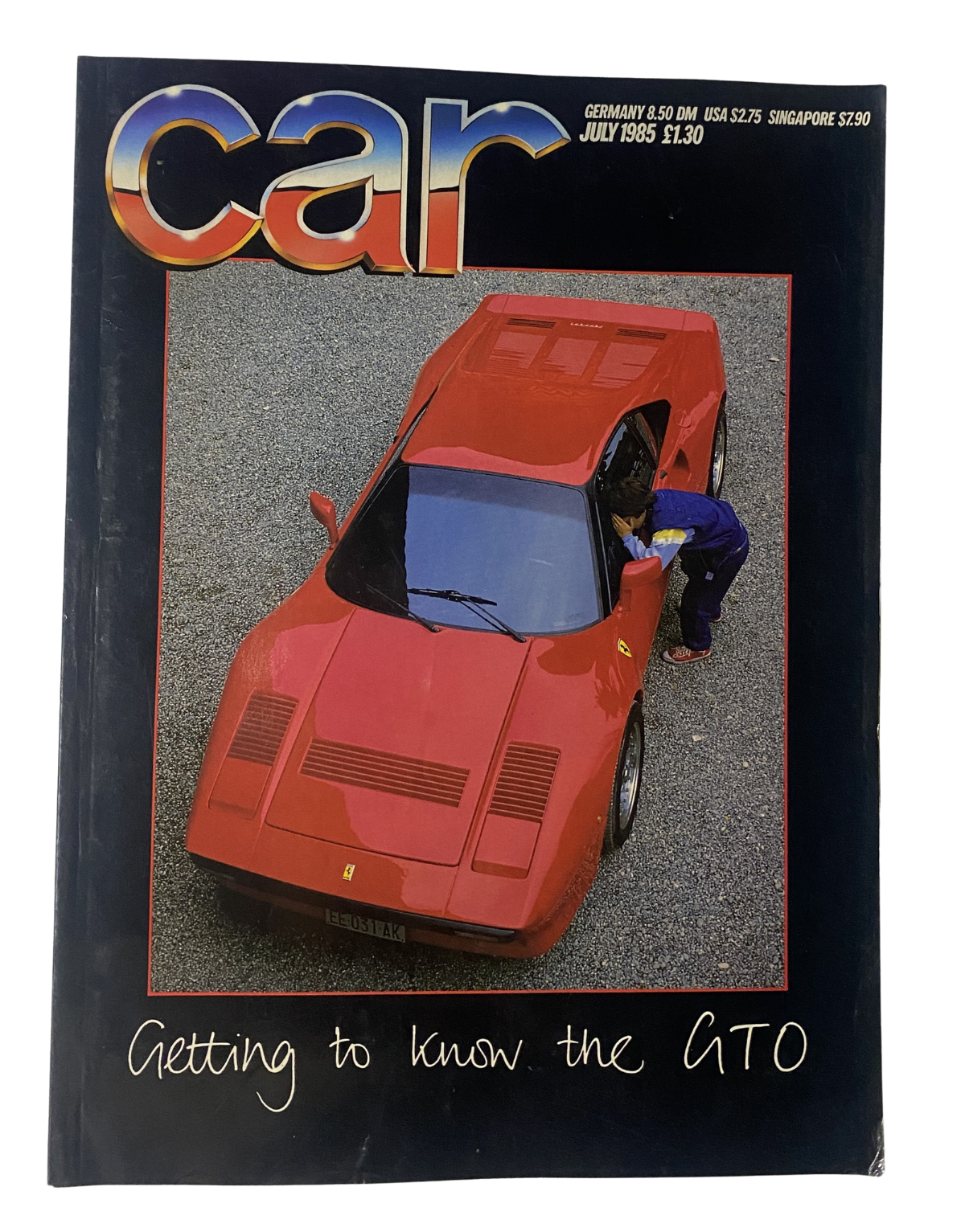 Car Magazine July 1985 featuring a striking image of the Ferrari GTO, showcasing its design and aesthetics.