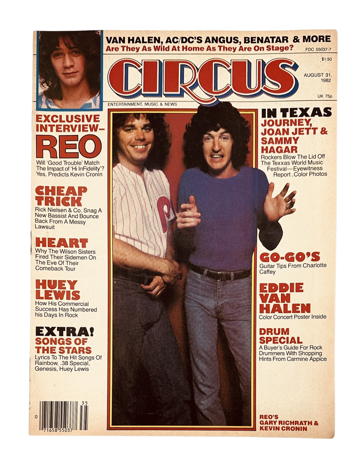 Cover of Circus Magazine, August 31, 1982 featuring REO Speedwagon, Van Halen, Joan Jett, and others. magazine highlights music news and entertainment.