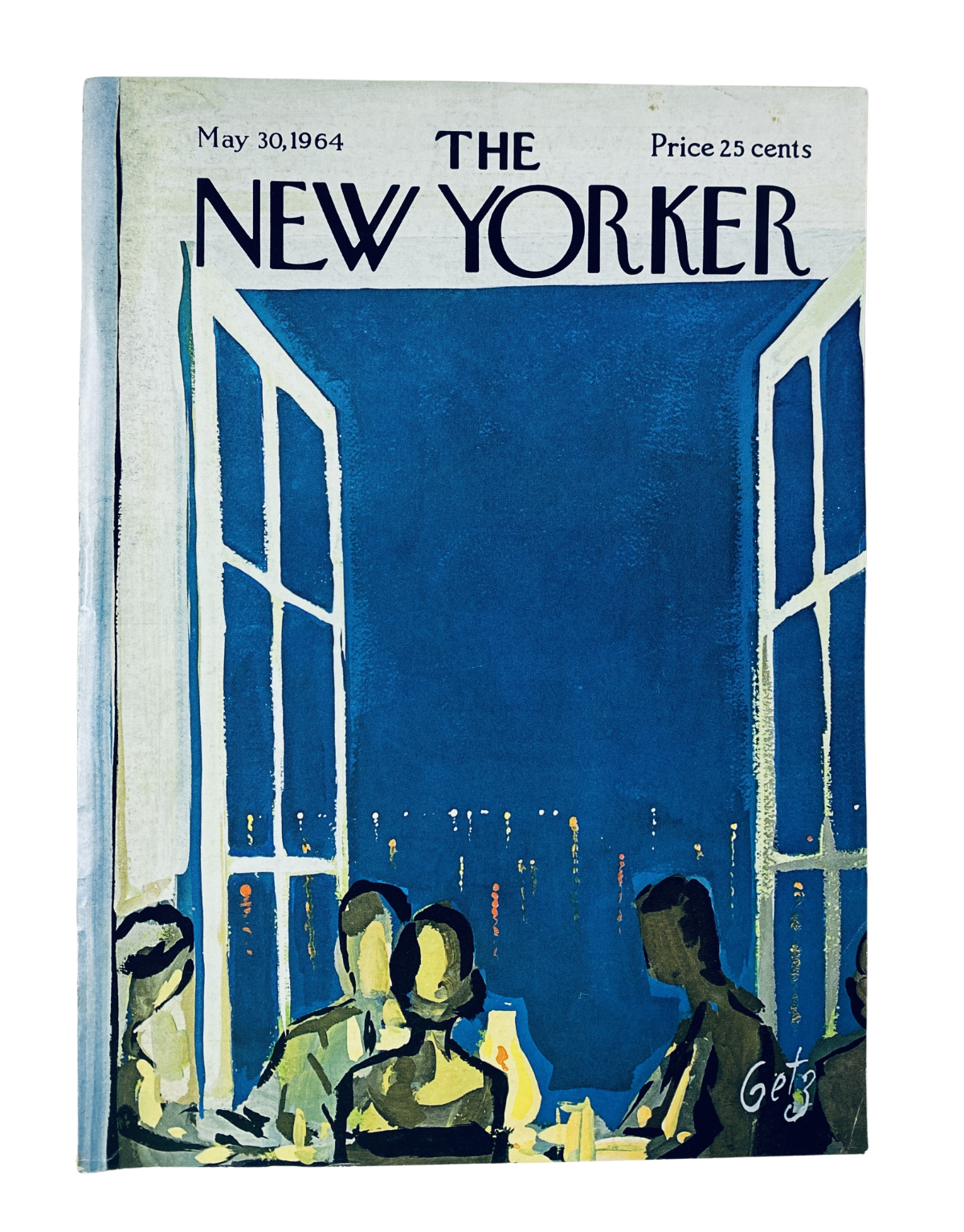 Cover of The New Yorker Magazine dated May 30, 1964, featuring artwork by Arthur Getz depicting an evening dinner scene by an open window, showcasing a serene nighttime ambiance.
