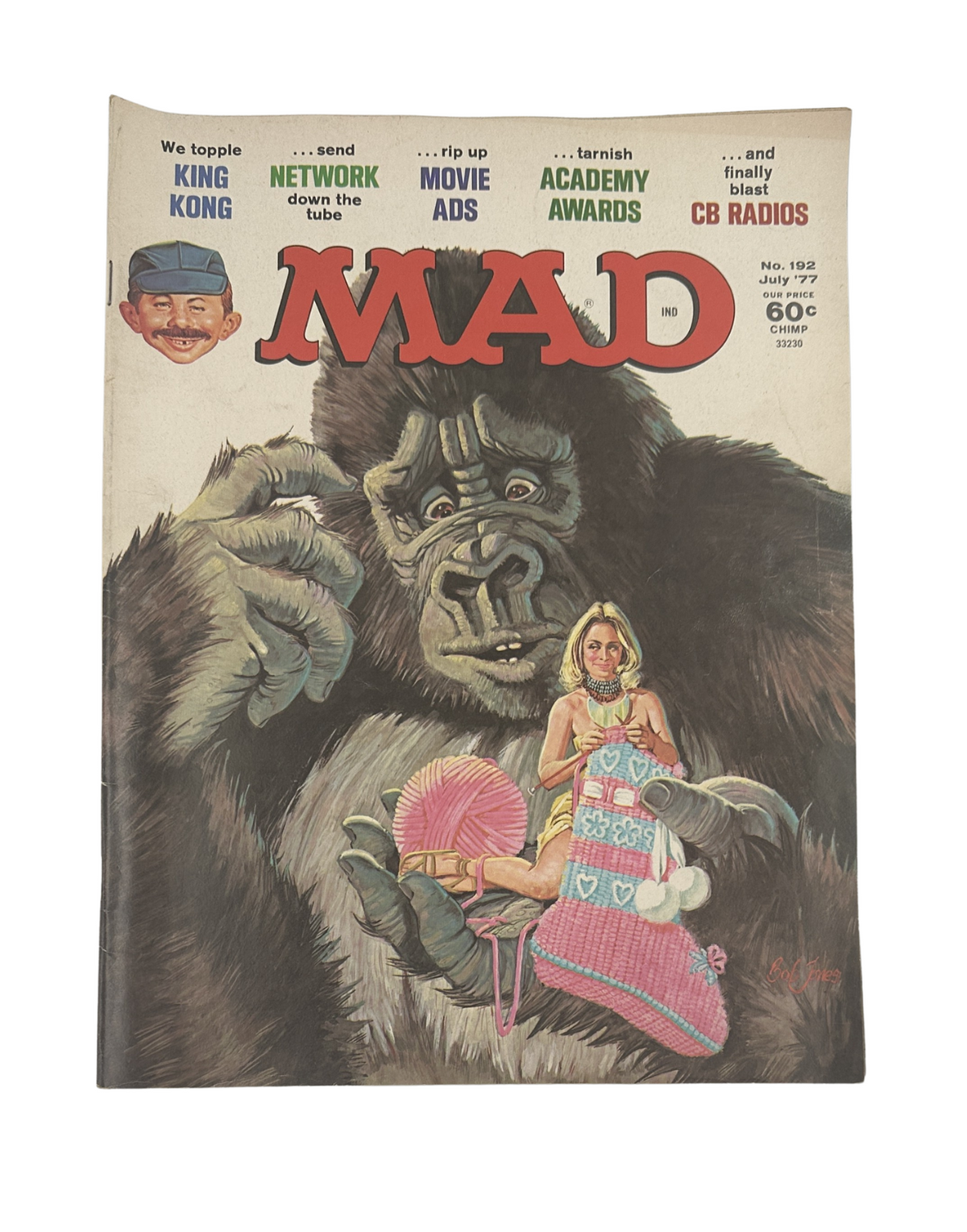 Cover of MAD Magazine No. 192 from July 1977, featuring a satirical image of King Kong with a woman, highlighting themes of the CB radio and movie ads.