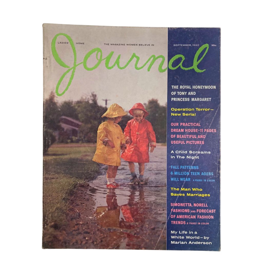 Ladies' Home Journal Magazine September 1960 cover featuring children in yellow raincoats and the headline on Tony and Princess Margaret.