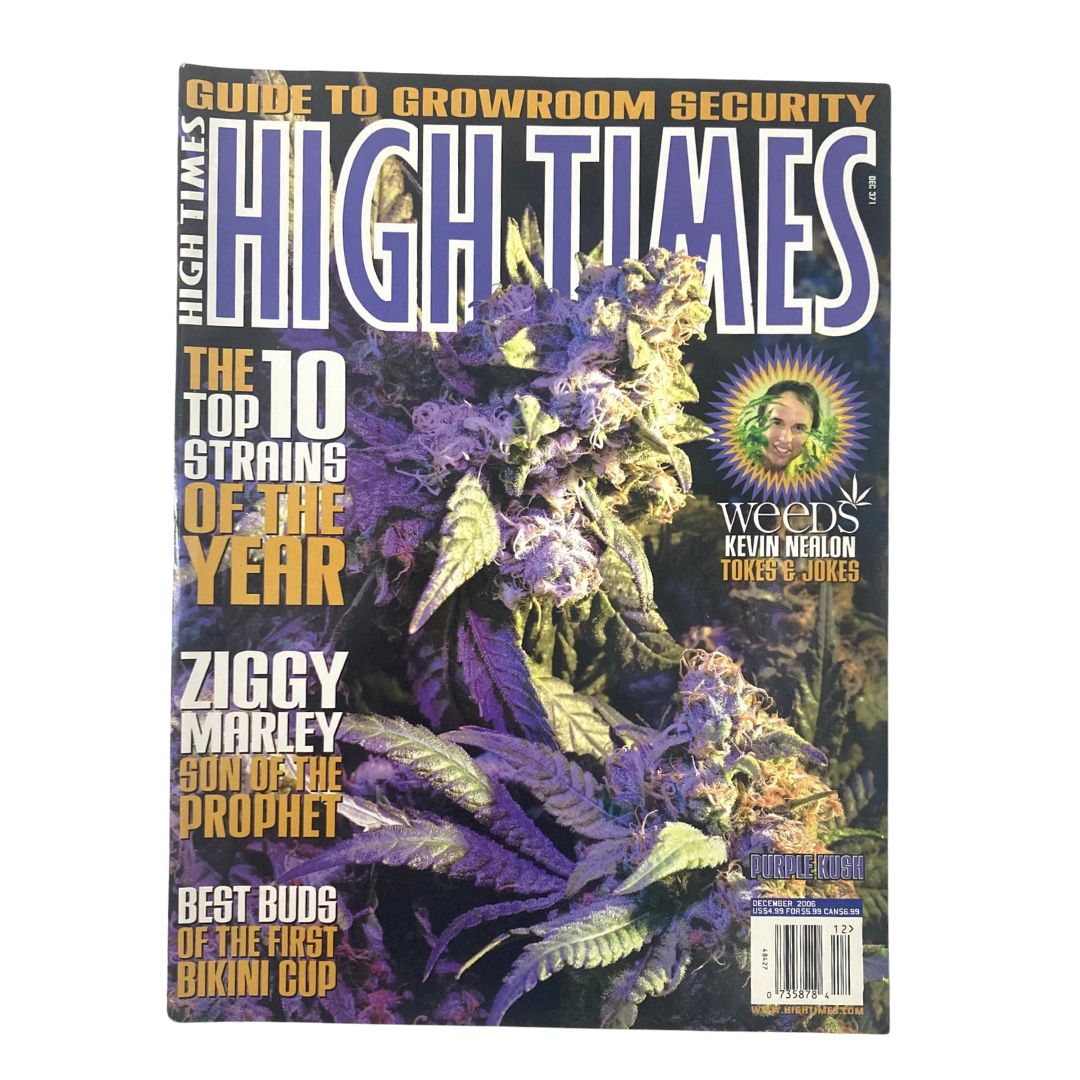 High Times Magazine December 2006 featuring Kevin Nealon on the cover, showcasing vibrant cannabis plants and highlighting the top strains of the year.
