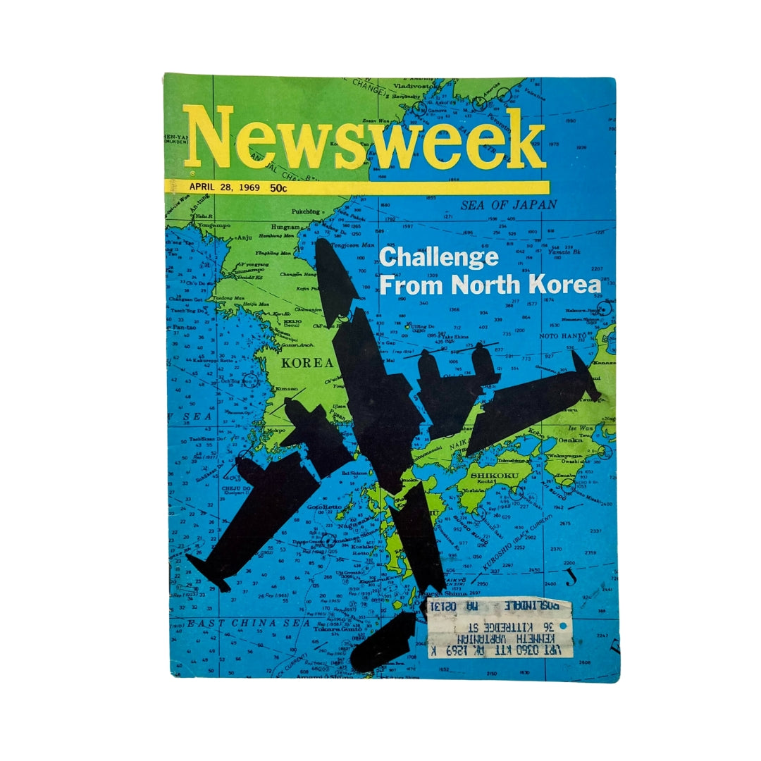 VTG Newsweek Magazine April 28 1969 featuring the cover story 'Challenge from North Korea', showcasing a map and military silhouettes.